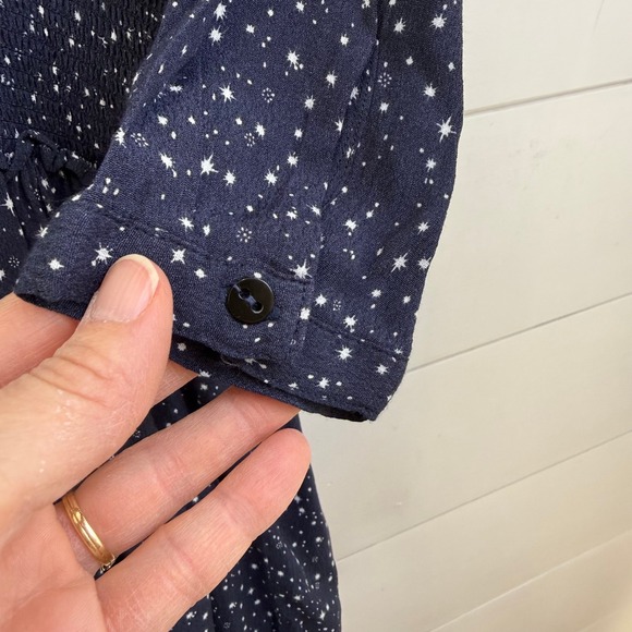 Rails Jasmine Navy Nova Star Print Smocked Waist V Neck Mini Dress MEDIUM - Picture 7 of 12